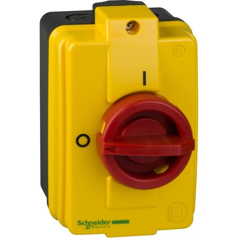 Interruptor de parada de emergencia INTER 3P 25A 690V con mando rotativo y protección TC
