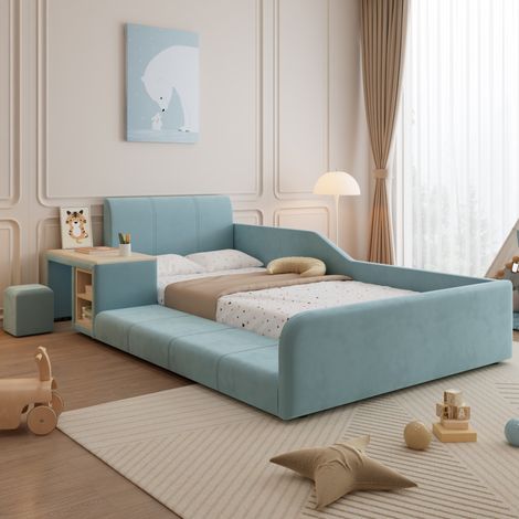 Bett Einzelbett Schreibtisch 90x200 Samt Blau OKMYHOME