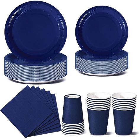 96Pcs Bleumarine Vaisselle Jetable Anniversaire-24 Invités (1/5)