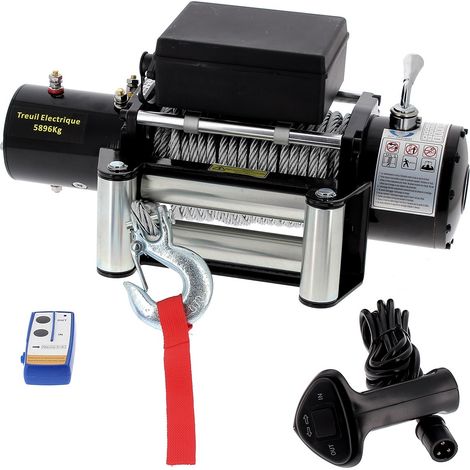 Gt Market – Treuil électrique 12V 5896 kg – Télécommande sans fil – Câble acier 26m – Vitesse 3.5m/min pour 909kg – Moteur 6CV