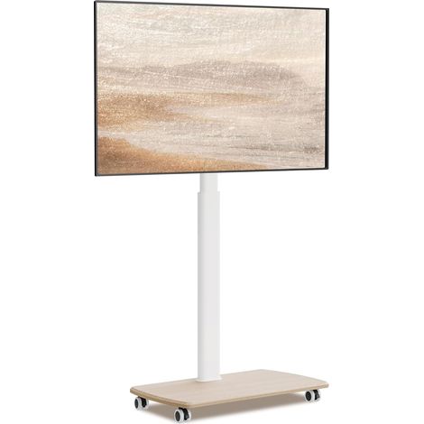 Support TV roulettes en Bois pour 32-70 Pouces jusqu'à 40 kg Blanc (1/5)