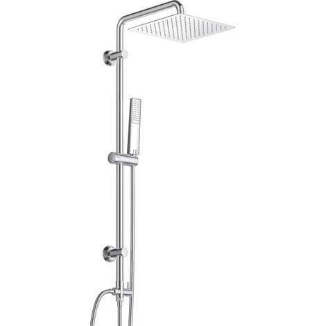 Görbach Colonne de douche chromée pour robinetterie existante, tête de douche carrée 20x20 cm, compatible avec les perçages existants (1/5)