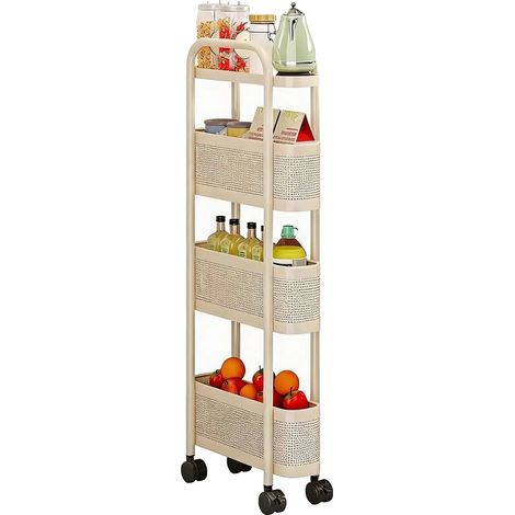Lagerwagen, schmales Spalt-Design, mehrere Körbe mit Rädern, WEISS-a, 12CM-b, 4-stufig-a (1/2)