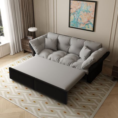 Canapé convertible 3 in 1 in velluto grigio chiaro 190x85x91 cm con letto estraibile 154x203 cm (1/5)