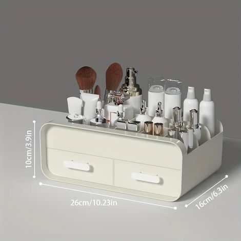 Boîte de rangement cosmétique (Beige S) à tiroir, décoration de dortoir, étagère en plastique grande capacité (1/4)