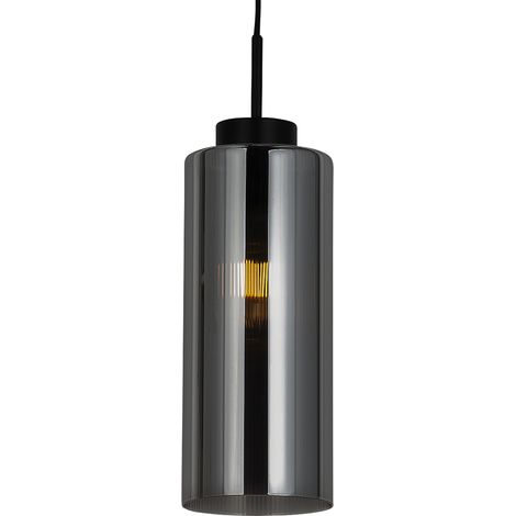 Art Deco Pendant Light Black with Smoke Glass - Laura