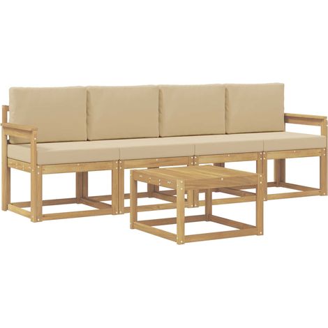 Set di divani da esterno con cuscino 5 pz Salotto da Giardino Bianco e Beige (1/5)