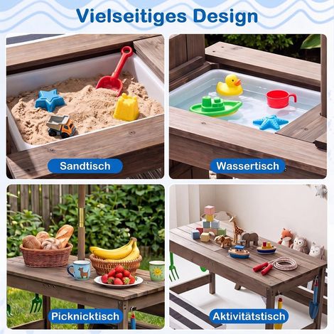 Pour le jardin ou la terrasse, jeux à l'ombre avec table de pique-nique enfant, rangements et bacs cachés (1/5)