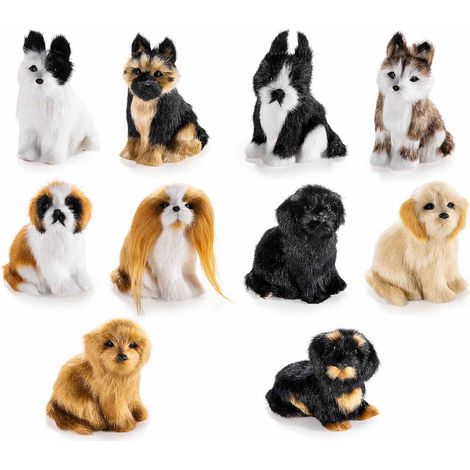 Miniature cagnolini decorativi seduti in finto pelo, curate nei particolari e dettagli realistici, set da 13 pezzi, cm 5 x 6,5 x 8 H