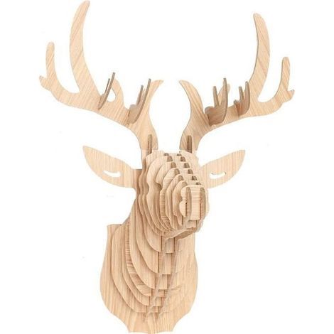 Tête Cerf 3D Bois decoration murale Maison BLANCTête Cerf 3D Bois decoration murale Maison BLANC-Ywey (1/5)