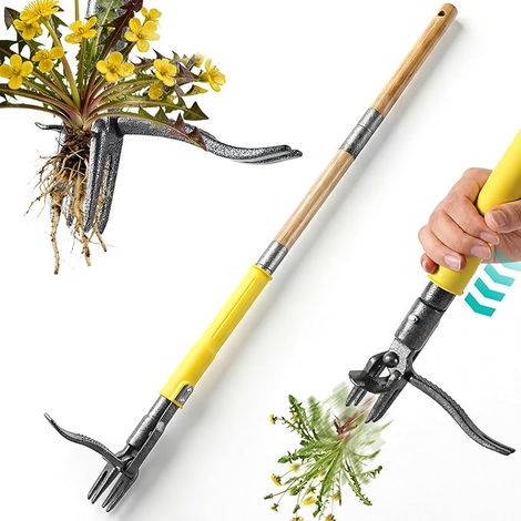 Manual Weed Puller Weed Extractor 43" Long Handle Standing Weed Remover Tool with Ejector System, 4 Claw Root Puller (1/5)