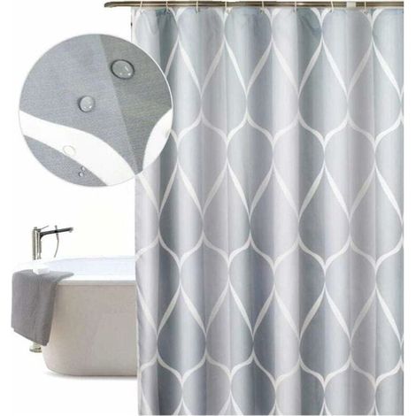 Rideau de Douche 80x200CM Anti Moisissure en Tissu Polyester, Original Grise Rideau de Bain Impermeable Lavable en Machine, avec 8 Crochets Antirouille et Ourlet Stable (1/4)