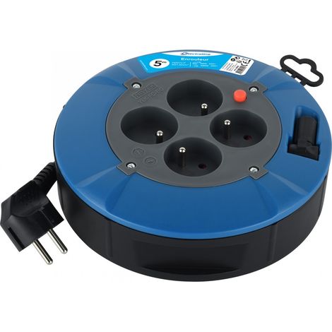 Enrouleur électrique Ménager 5m 4 Prises Rallonge Sécurisée 5m Avec 4 Prises Pour Usage Domestique. - Electraline