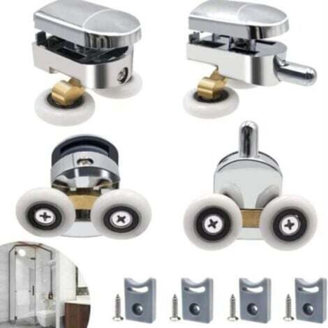 Rouleau de porte de douche, 4 roulettes doubles pour porte de douche Roulettes Coulissantes Porte Roue de Remplacement pour Cabine de Douche (1/4)