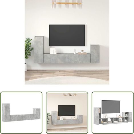 Meuble TV gris béton - Ensemble de meubles TV 4 pcs Gris béton Bois d'ingénierie (1/5)
