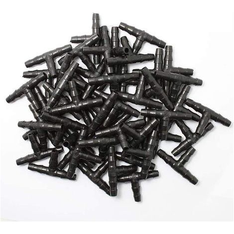 100 pièces Connecteurs Tee Joint d'irrigation Goutte, Tee Joint pour Irrigation Goutte a Goutte, raccord Universel en T de 1/4" pour Tuyau d'arrosage de Jardin H639 (1/5)