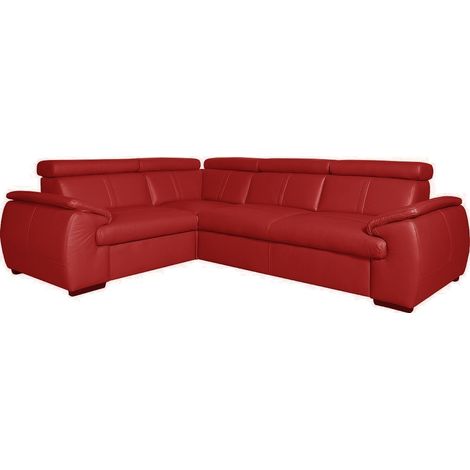 - Canapé d'angle en 100% cuir de luxe italien , 5 places Cintia, couleur rouge foncé, angle gauche