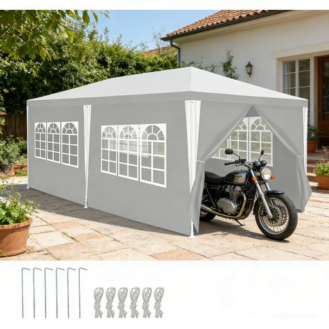 Wolketon Blanc 3x6m Tonnelle de fête avec bâche PE anti-UV, tente de jardin stable pour barbecue et événements extérieurs (1/5)