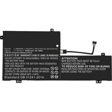 Batterie pour ordinateur portable Lenovo Yoga, Li-Po 58,18 Wh 11,52 V 5050 mAh, noire, mbxle-BA0242