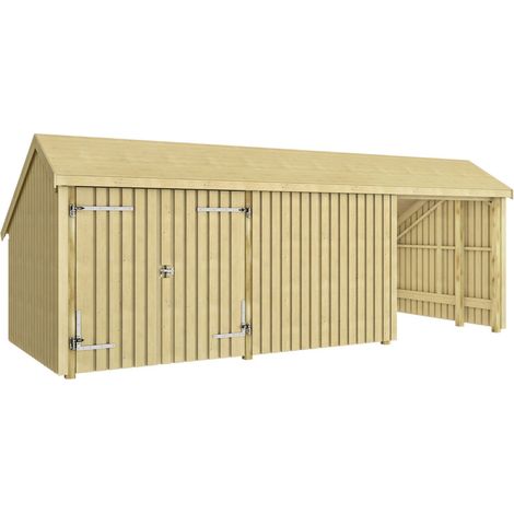 Plus Gartenhaus Multi 3 Module 645 x 455 cm natur mit Doppeltür und Wand Gartenhäuser Holz (1/2)