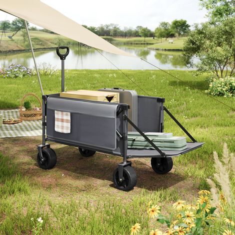 WOLTU Bollerwagen Faltbarer Handwagen Gartenwagen mit Hintertür Rädern und Bremse, Transportwagen Strandwagen für Camping Gartenarbeit Einkaufen Strand, bis 150 kg Tragfähigkeit, Grau