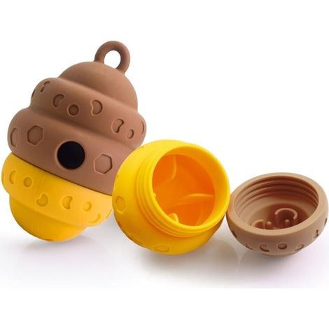 Jouet en silicone pour chien avec distributeur de friandises, puzzle, mini mangeoire alvéolée, jouet interactif pour chiens de petite et moyenne race, marron et jaune. (1/4)
