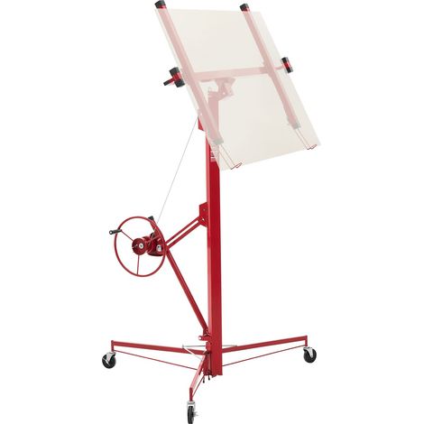 Lève Plaque 4,88 m Lève Plaque de Plâtre Charge 68 kg Outil Élévateur Panneau Cloison Sèche pour Aide Montage Plafond Mur, avec Bras Télescopique Réglable 1,2-2,9 m, Roues Verrouillables, Rouge (1/5)