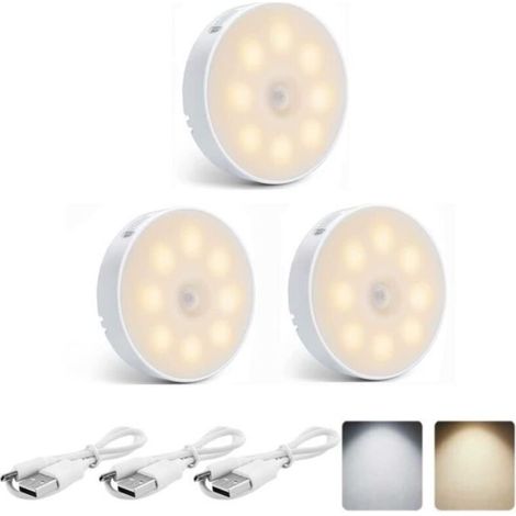 3pcs Lampe Detecteur de Mouvement Interieur, Lumière LED Automatique sans Fil Rechargeable USB (1/4)