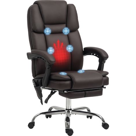 Vinsetto Massage Office Chair, PU Leather High Back Recliner, Dark Brown (1/5)