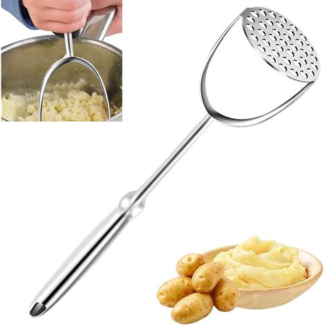 Presse Puree Manuel avec Manche Long, Presse-Purée Acier Inoxydable, Ecrase Pomme Terre, Ustensile Cuisine pour Légumes, Fruits, Viande, Haricots, Patate Douce, Pommes, Passe Lave-Vaisselle (1/5)