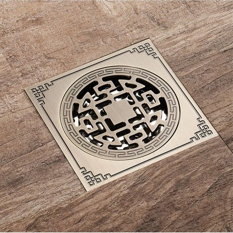 Drain de douche Carre, Laiton Drainage de douche 10x10 Caniveau de douche Salle de Bains Anti-Odeur Drain de douche Antique (1/5)