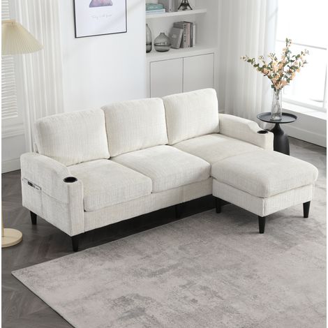 Sofá 4 plazas con almacenaje chenilla beige OKMYHOME (1/5)