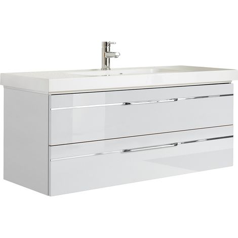 Bad Waschtischunterschrank mit Waschbecken in weiß Glanz BUDVA-66, B/H/T ca. 123,4/48/49 cm (1/5)