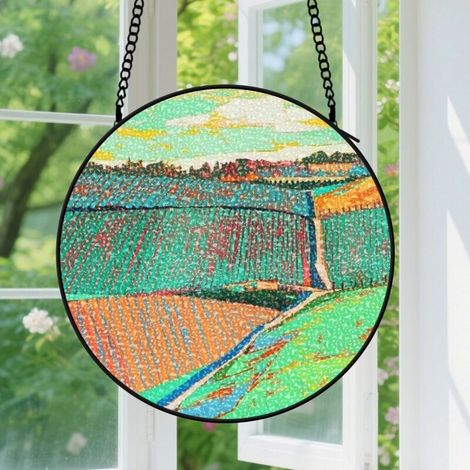 12.5cm Suspension en Vitrail Élégant, Attrape-Soleil Unique Minimaliste Coloré Artistique pour Porte Intérieur, Cadeau Noël (1/5)
