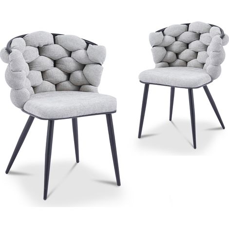Lot de 2 chaises en tissu gris pieds en métal noir CECILE (1/5)