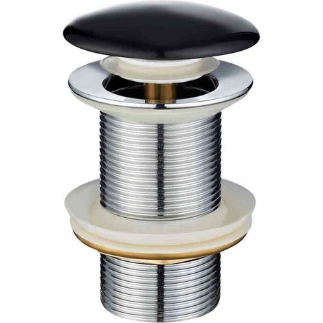 Universal Drain Fitting with Overflow Basin Drain Valve G1¼ Inch Wash Basin Drain Set with Black Ceramic Cover High Quality Pop Up Valve Made of Chrome-Plated Copper (1/4)
