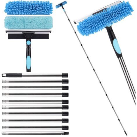 1 Nettoyeur de vitres Extensible, Longueur 4,3m, Outil télescopique 2 en 1, Microfibre, Fenêtres hautes