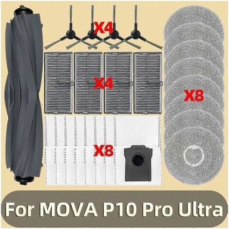 Pièces détachées pour aspirateur MOVA P10 Pro Ultra : rouleau principal Tricut, brosse latérale, filtre HEPA, lingette de nettoyage, sac à poussière. (1/5)