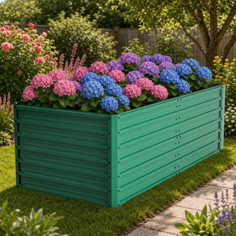 Potager surélevé en métal 190 x 90 x 64 cm, grand bac à fleurs avec fond ouvert pour un drainage optimal, kit robuste, résistant aux intempéries et à la rouille, idéal pour les légumes, les fleurs, la (1/5)
