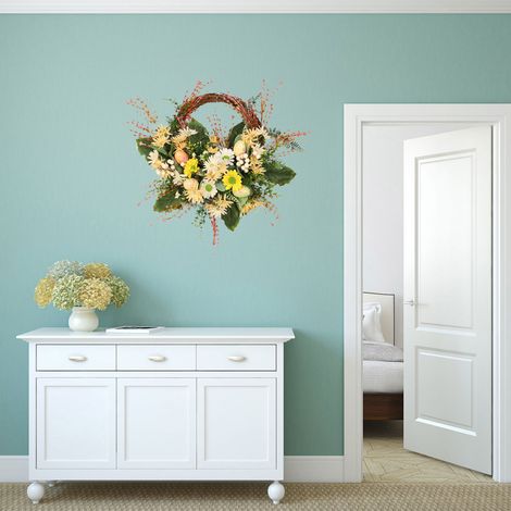 Couronne artificielle de marguerites sauvages jaunes, demi-couronne, décoration de Pâques, couronne de fleurs artificielles pour porte d'entrée (1/5)