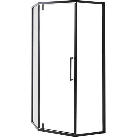 Cabina de ducha de vidrio templado transparente con puerta abatible 90 x 90 x 190 cm negro Tocantins
