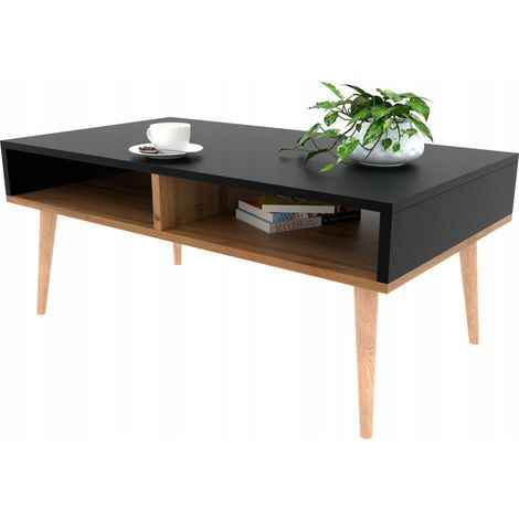 Mesa de centro negra/marrón claro con estante (1/5)
