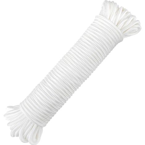 Corde de 8 mm en nylon épais, charge 250 kg, pour rassembler, camping en plein air et séchage des vêtements, blanc (1/5)