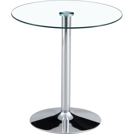 Conjunto de mesa de bar redonda de cristal transparente de 89 cm con 2 taburetes de metal plateado (1/5)