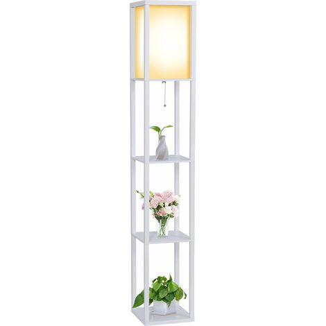Lampadaire sur Pied Salon,Lampadaire avec Étagères,160cm,Blanc Lampe sur pied en Bois,Éclairage Intérieur,MDF,pour Chambre, Salle d'Étude, Bureau,Decoration Salon,sans Ampoule (1/5)