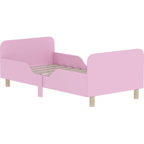 Cadre de lit enfant, lit simple, barrière de sécurité, petit lit pour chambre d'enfant, MDF, sans matelas, rose