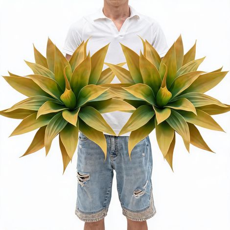 Agave artificiel réaliste pour décoration intérieure/extensionérieure – Résistant UV, sans entretien, 22 feuilles, vert – Plante grasse déco maison, bureau