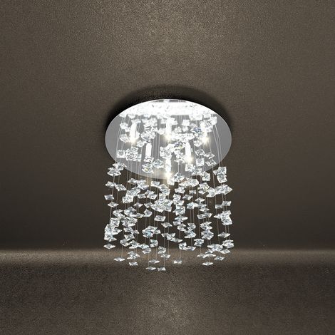 Plafoniera Contemporanea Flare Metallo Cromo Cristallo 6 Luci G9 (1/2)
