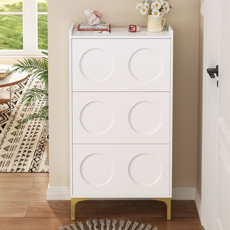Meuble à chaussures moderne 3 niveaux-luxe blanc-lumineux-grand rangement-pieds métal-entrée-63x24x120(cm) (1/5)