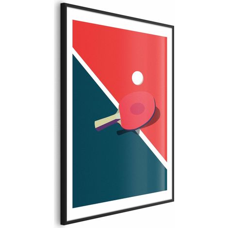 Póster - Tenis de mesa - pelota y raqueta sobre la mesa (1/4)